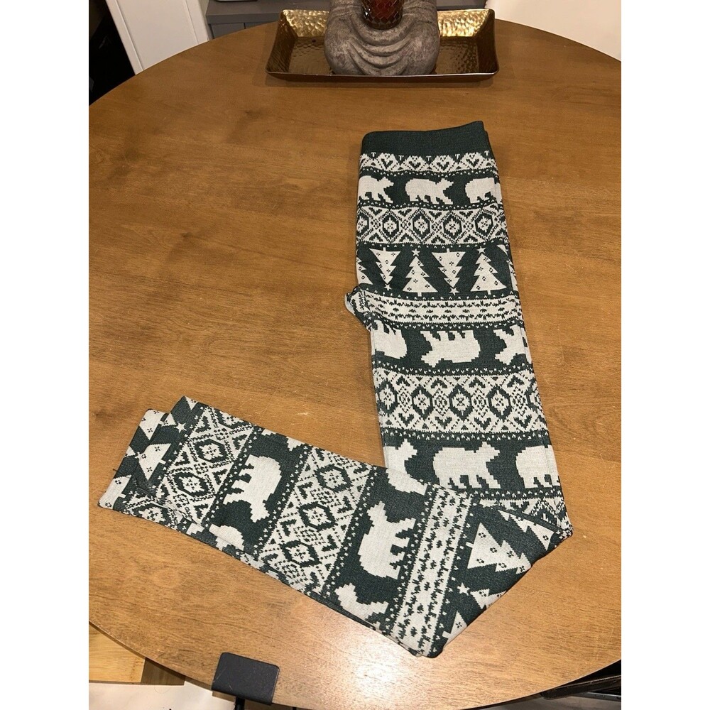 No Boundaries Women's Hunter Green/Off White Christmas Leggings Size XL(15-17)